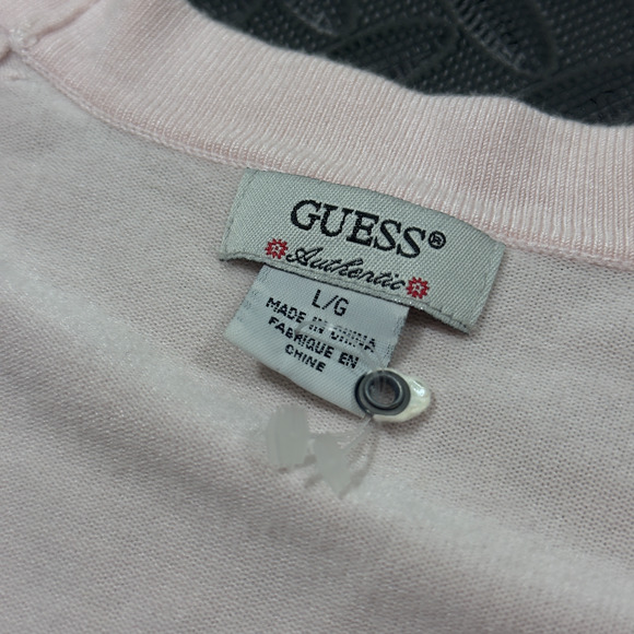 Guess Authentic Sweater Women's Large Pink Knit Cropped V-Neck Thermal Gorpcore - Picture 5 of 8